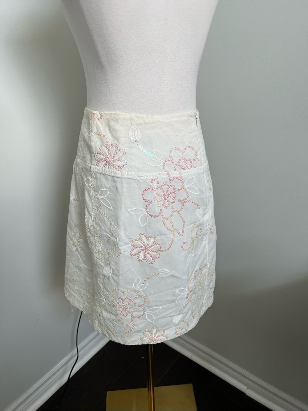 Vintage Fairycore Embroidered Floral Cottagecore Skirt | Pastel Whimsy A-Line 9 - Picture 6 of 8